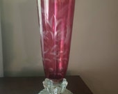 Heavy red crystal glass table lamp marble base