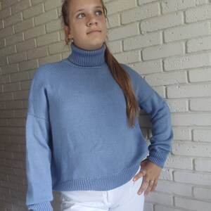 Merino Sweater, Hand Knit Sweater, Crochet Sweater, Cable Knit Sweater, Sweater, Lightweight Sweater, Blue Sweater, loose sweater,
