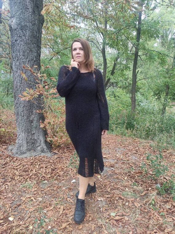 Black Dress for Women, Black Dress, Oversize Dress, Halloween Dress, Fluffy  Dress, Fluffy Women Dress, Midi Dress, Knitting Dress - Etsy