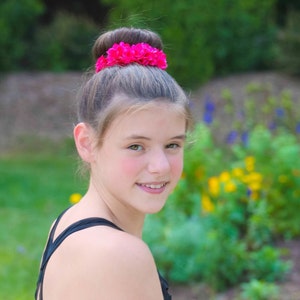 Hot Pink Flower Hair Bun Clip, Bridal Hair Bun Clip, Flower Girl Hair Bun Clip, Dance Recital Hair Bun Clip, Ballet Bun Wrap