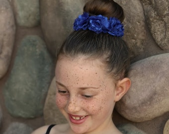 Blue Flower Hair Bun Clip, Bridal Hair Bun Clip, Flower Girl Hair Bun Clip, Dance Recital Hair Bun Clip, Ballet Bun Wrap