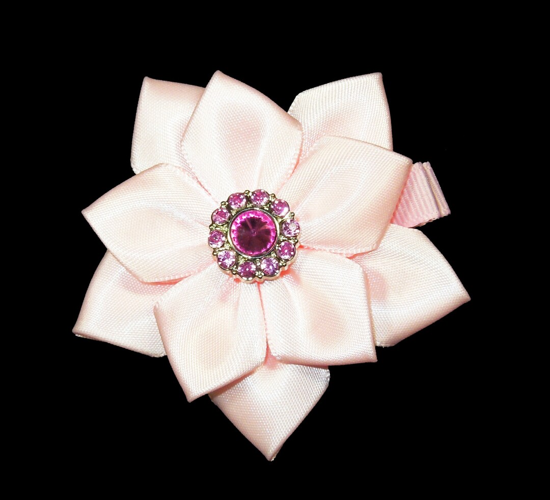 Pink Flower Hair Bow, Satin Ribbon Hair Bow, Ribbon Flower Hair Bow ...