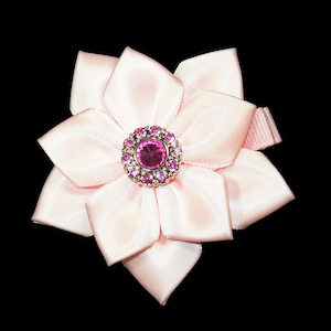 Pink Flower Hair Bow, Satin Ribbon Hair Bow, Ribbon Flower Hair Bow, Satin Flower Hair Bow, Flower Hair Clip, Satin Flower Hair Clip