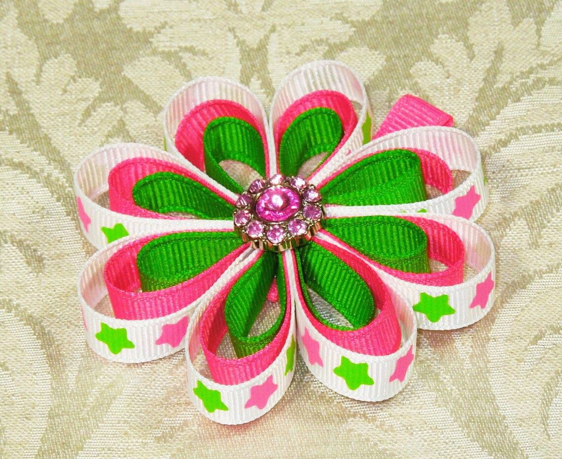 Ribbon Flower Hair Bow Loop Flower Hair Bow Flower Hair Etsy