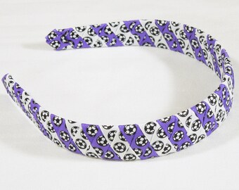Soccer Headband, Woven Soccer Headband, Purple and White Soccer Ball Headband, Purple Soccer Headband