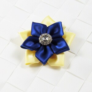 Blue and Ivory Flower Hair Bow, Satin Ribbon Hair Bow, Ribbon Flower Hair Bow, Satin Flower Hair Bow, Satin Flower Hair Clip