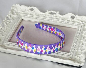 Purple woven headband with dots, Purple ribbon headband, girl headband