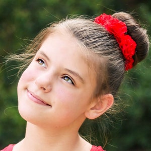 Red Flower Hair Bun Clip, Bridal Hair Bun Clip, Flower Girl Hair Bun Clip, Dance Recital Hair Bun Clip, Ballet Bun Wrap