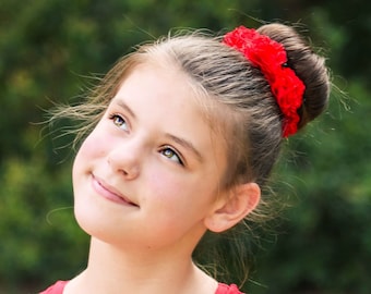 Red Flower Hair Bun Clip, Bridal Hair Bun Clip, Flower Girl Hair Bun Clip, Dance Recital Hair Bun Clip, Ballet Bun Wrap