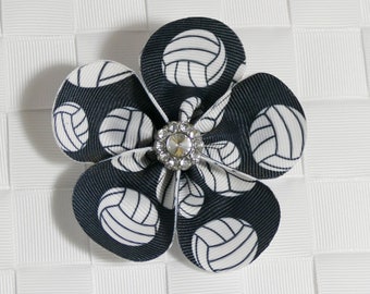 Volleyball Hair Bow, Five Petal Flower Hair Bow Clip, Sports Flower Hair Bow, Girl's Hair Accessory, Ribbon Flower Hair Bow