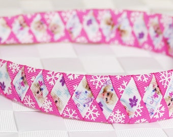 Frozen Headband with pink snowflake ribbon, Frozen Elsa Woven Headband, Elsa Headband, Disney headband, Kid's Headband, Girl Headband