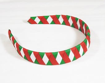 Christmas Headband, Christmas Woven Headband, Red, White and Green headband, Holiday Headband, Woven Christmas Headband