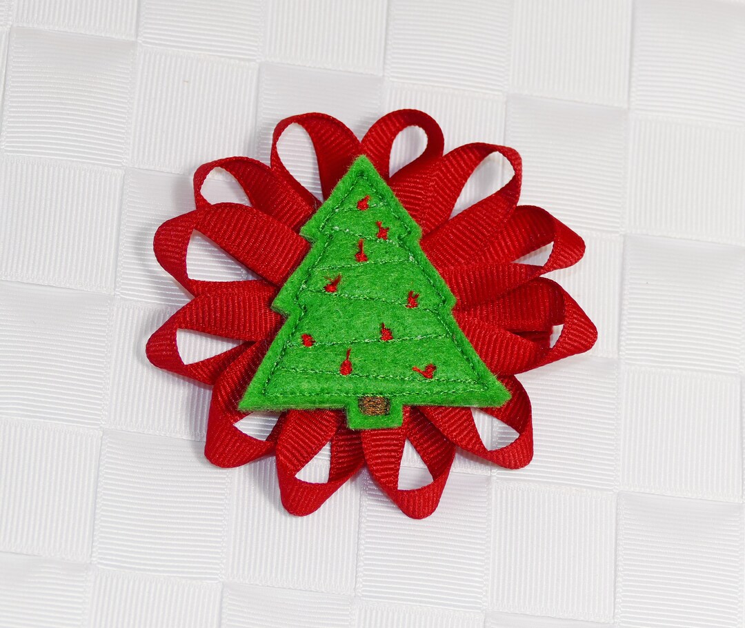 Christmas Tree Hair Bow Tree With Ornaments Hair Bow Winter Etsy
