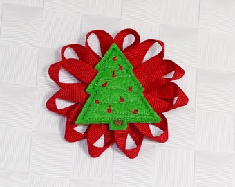 Christmas Tree Hair Bow, Tree with Ornaments Hair Bow, Winter Hair Bow, Holiday Hair Bow, Xmas Hair Clip, XmasHair Bow
