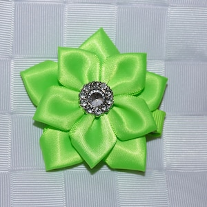 Lime Green Flower Hair Bow, Satin Ribbon Hair Bow, Ribbon Flower Hair Bow, Satin Flower Hair Bow, Flower Hair Clip, Satin Flower Hair Clip