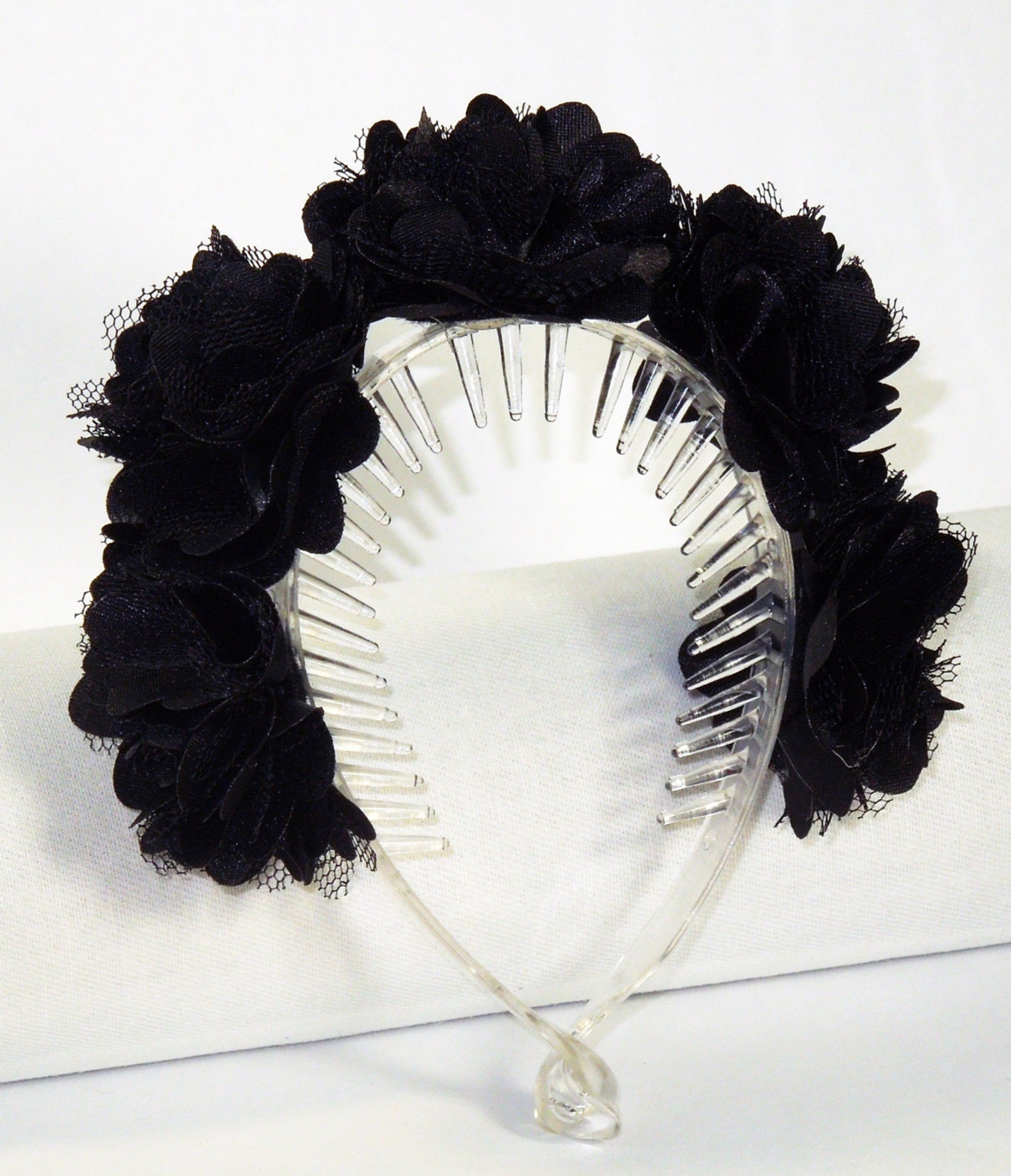 Black Flower Hair Bun Clip, Prom or Bridal Hair Bun Clip, Flower Girl
