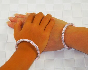 Mother Daughter Bracelet Set, Matching Kumihimo Bracelets, Pink and Silver Swirl Kumihimo Bracelet Set of 2, Mommy and Me Bracelets