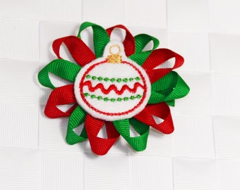 Christmas Hair Bow, Ornament Hair Bow, Winter Hair Bow, Holiday Hair Bow, Xmas Hair Clip, XmasHair Bow