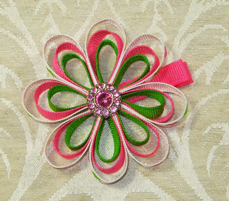 Ribbon Flower Hair Bow Loop Flower Hair Bow Flower Hair Etsy