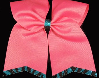 Pink Cheer Bow, Blue and Hot Pink Cheer Bow, Cheer Bow with Bling, Sparkly Cheer Bow, Bright Blue and Hot Pink Cheer Bow