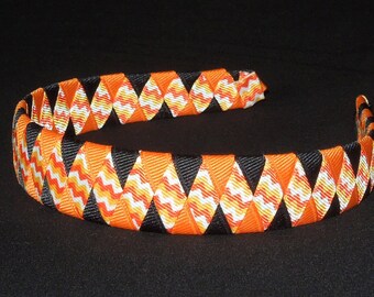 Chevron Halloween Woven Headband, Black and Orange Woven Headband, Woven Headband, Chevron Headband