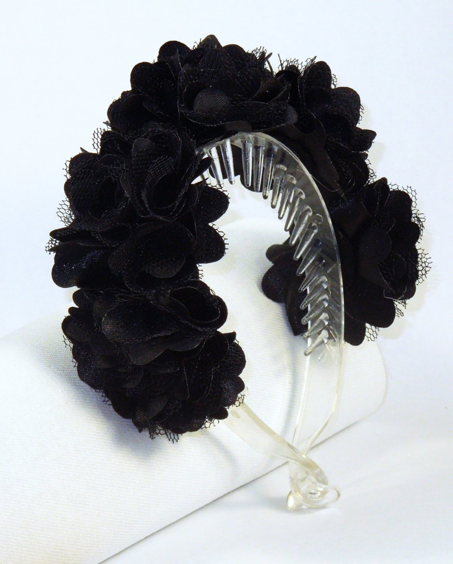 Black Flower Hair Bun Clip, Prom or Bridal Hair Bun Clip, Flower Girl