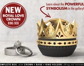 Royal Love Crown Engagement Ring Box for your King or Queen - Ring Bearer Box for a Fantasy Wedding or Proposal - Nerdy and Geek Ring Stand