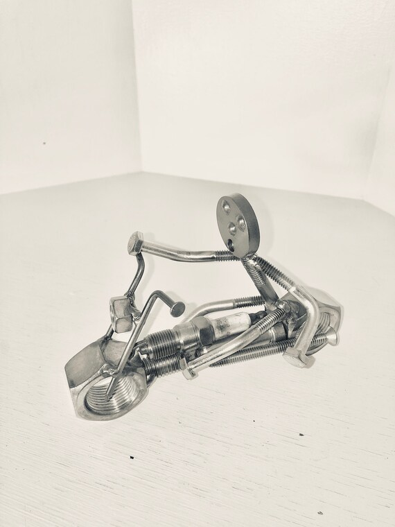 Hand-Welded Nuts Bolts Scrap Chopper Bike Iron Art Motorcycle Model Collection