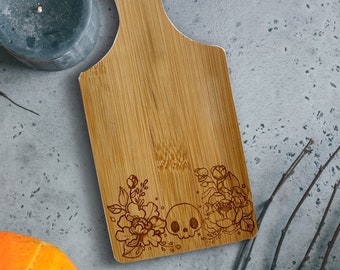 Skull and Flowers Gothic Mini Charcuterie Board for Tiered Tray, Small Cheese Serving Board, Snack Board, Kids Treats