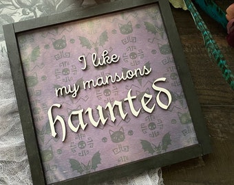 Haunted Mansion Wood Sign Wall Art, Halloween Fall Centerpiece Mantel Shelf Sitter Decor, Coffee Bar Tray Sign, Horror Movie Gift for Her