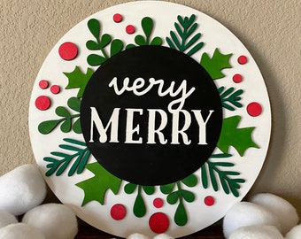 Very Merry Christmas Sign, Holiday Decor Wood Sign, Red White Green Christmas, Wall Decor Living Room, Christmas Gifts for Women, Modern