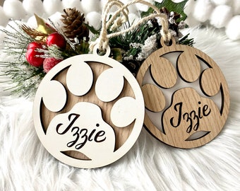 Custom Pet Ornament, Wood Ornament Keepsake, Dog Ornament Personalized, Dog Mom Gift, Small Wooden Sign, Engraved Name