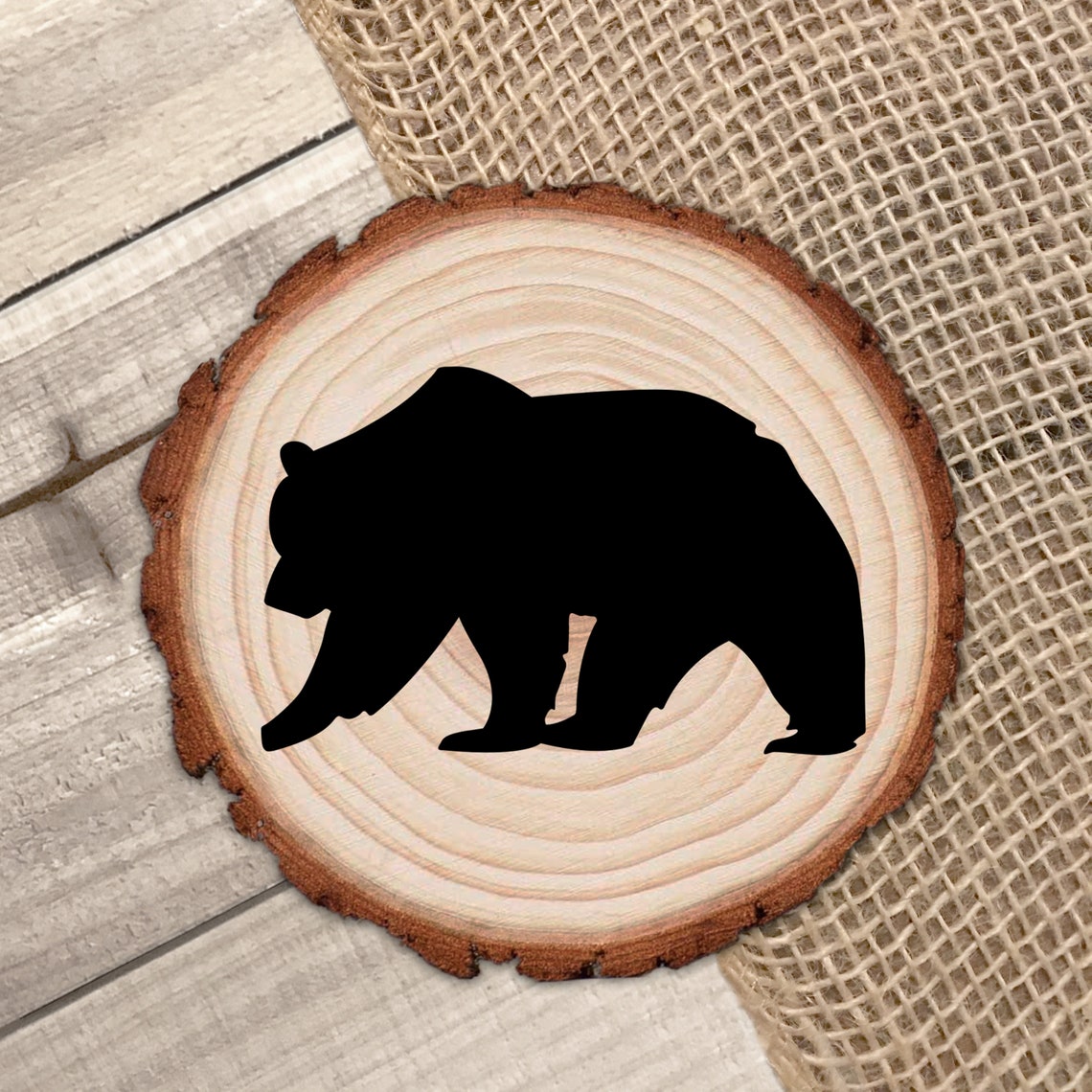 Bear Wood Coaster Farmhouse Coaster Wood Slice Coaster Etsy