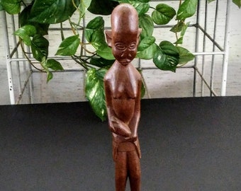 African naked woman statue ~ Hand carved wooden figurine