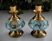 Delft Blue Candlestick Holders, Blue and White Porcelain and Brass Candle Holders, Vintage Candlestick Holder, Delft Candle Holder
