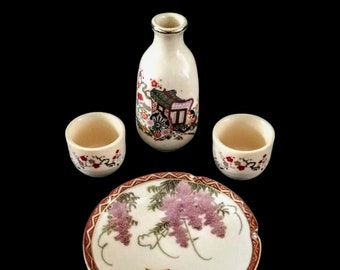 Sake Bottle Set with Cups and Plate ~ Asian Tea Set