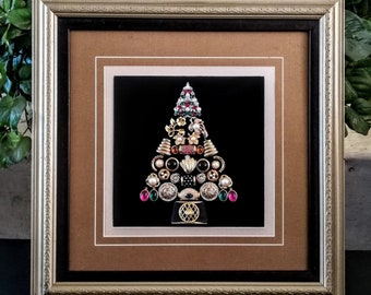 Jewelry Christmas Tree ~ Vintage Costume Jewelry Framed Art