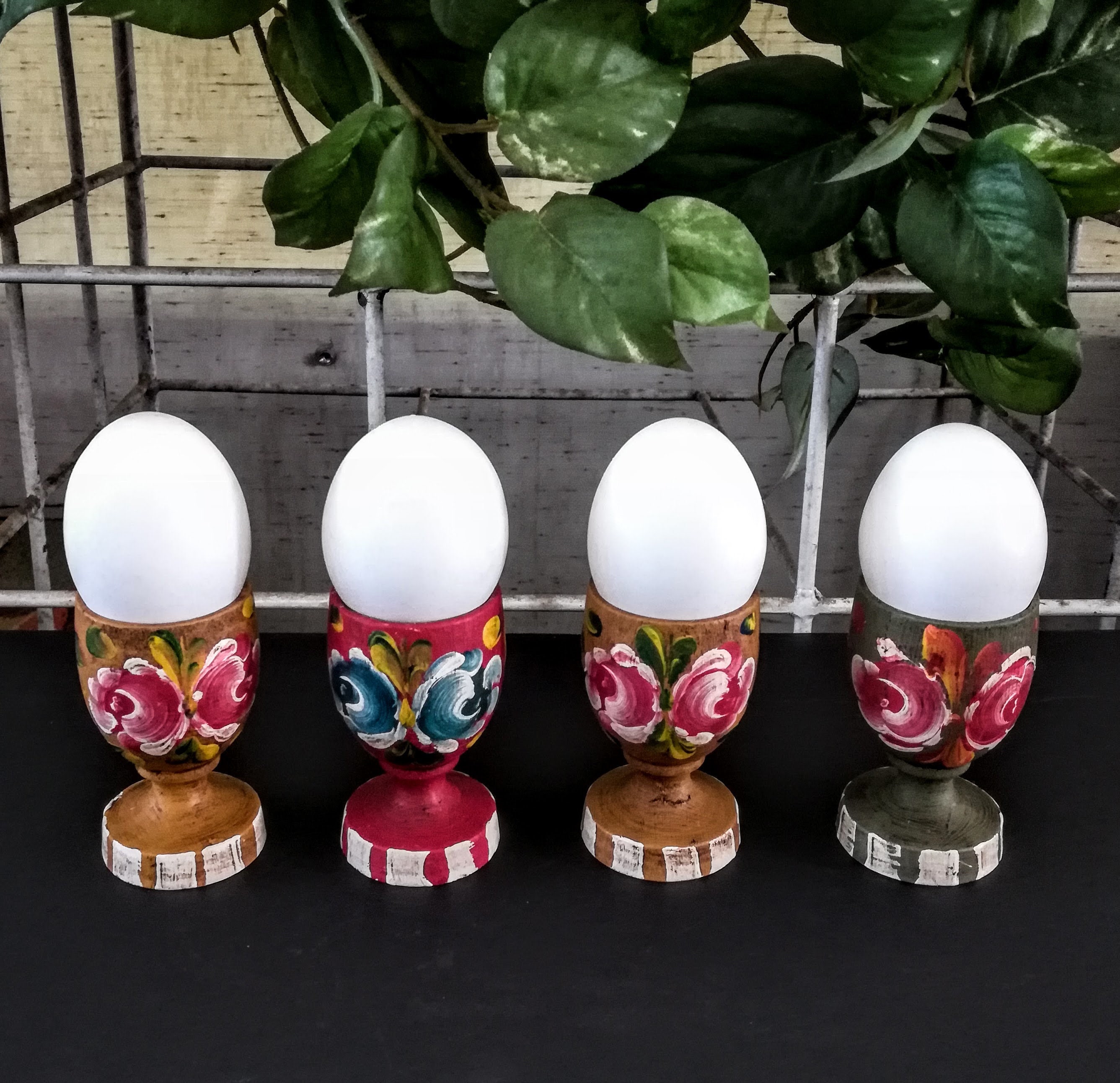 Wooden Egg Cup Holders Hand Painted German Decor Etsy