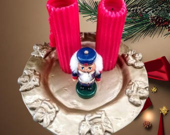 Angel Candle Holder Plate ~ Hand Crafted Clay Cherub Plate