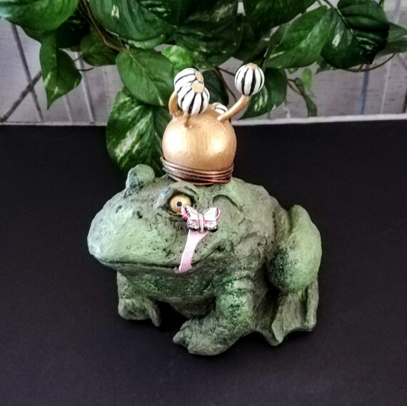 Frog Lawn Ornament Whimsical Frog Garden Statue Etsy
