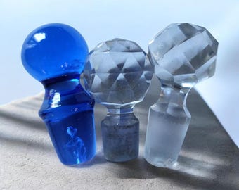 Vintage Crystal & Glass Liquor Bottle Stoppers ~ Set of 3