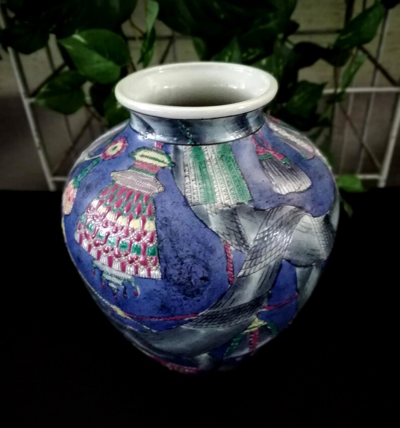 Ceramic floor vase ~ Asian abstract vase