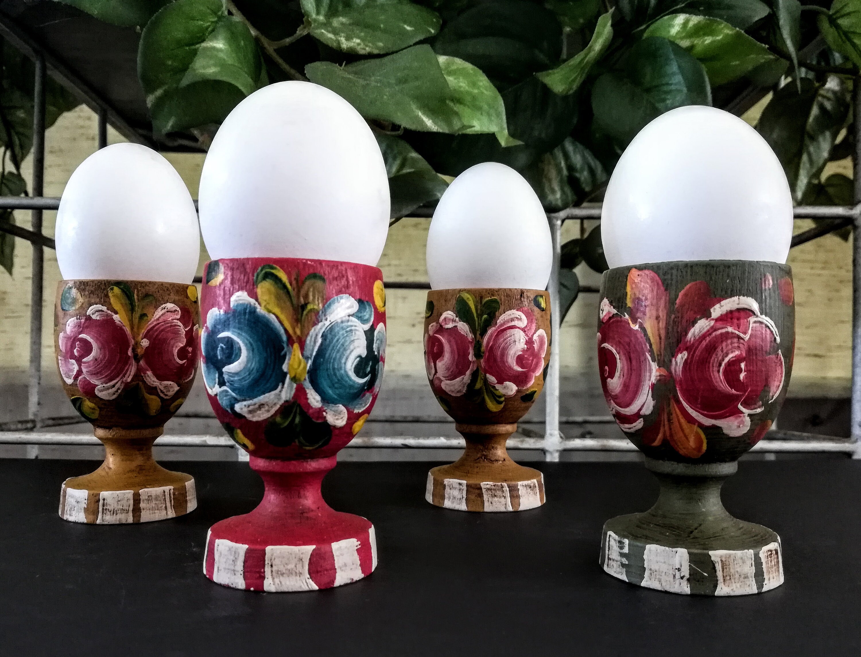Wooden Egg Cup Holders Hand Painted German Decor Etsy