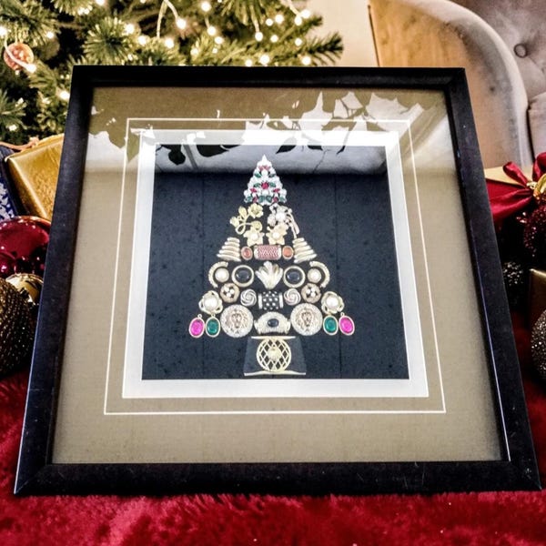Designer Jewelry Christmas Tree | Vintage Costume Jewelry Framed Art