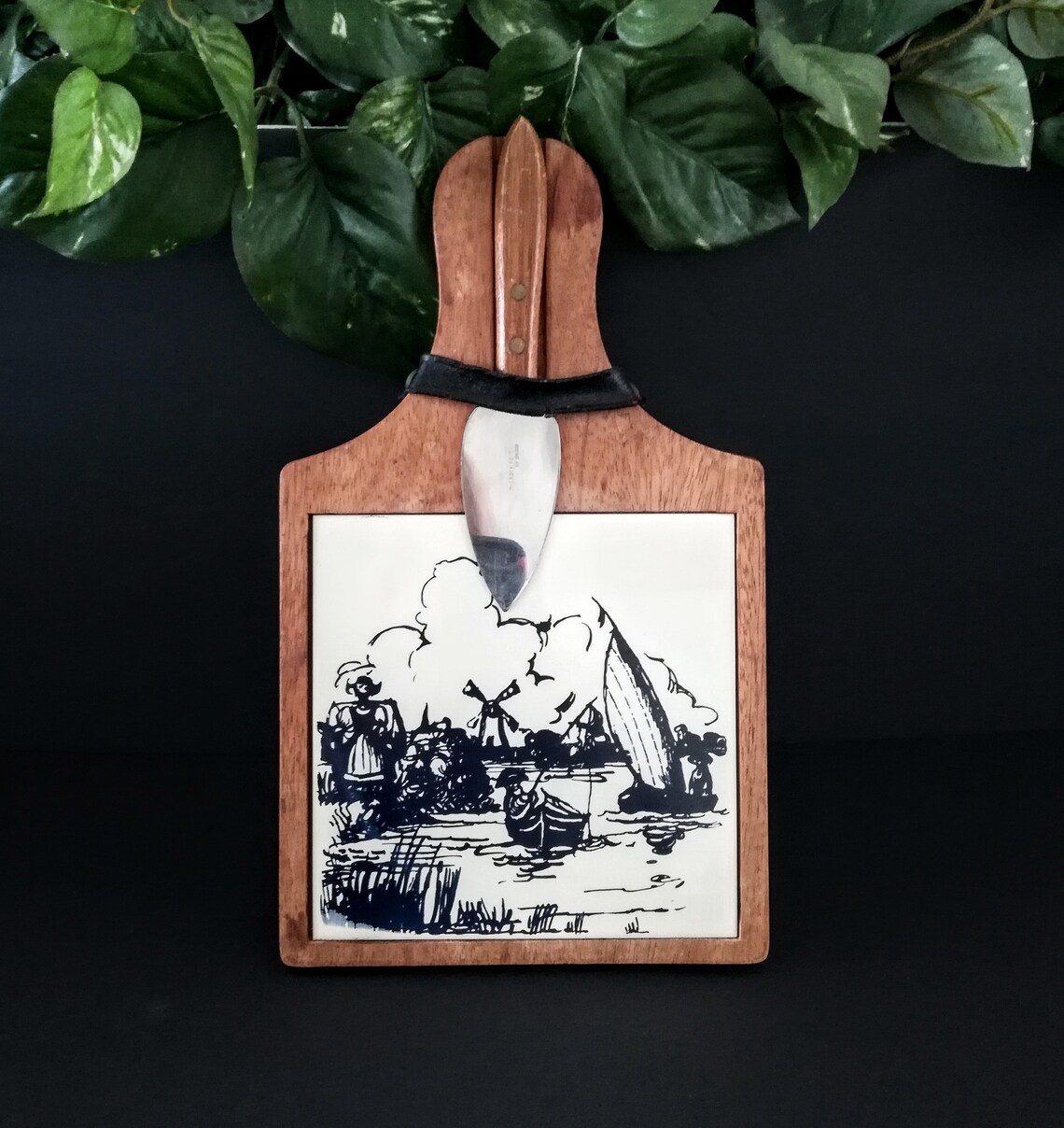 Blue Delft tile cutting board with knife Made in Germany Etsy