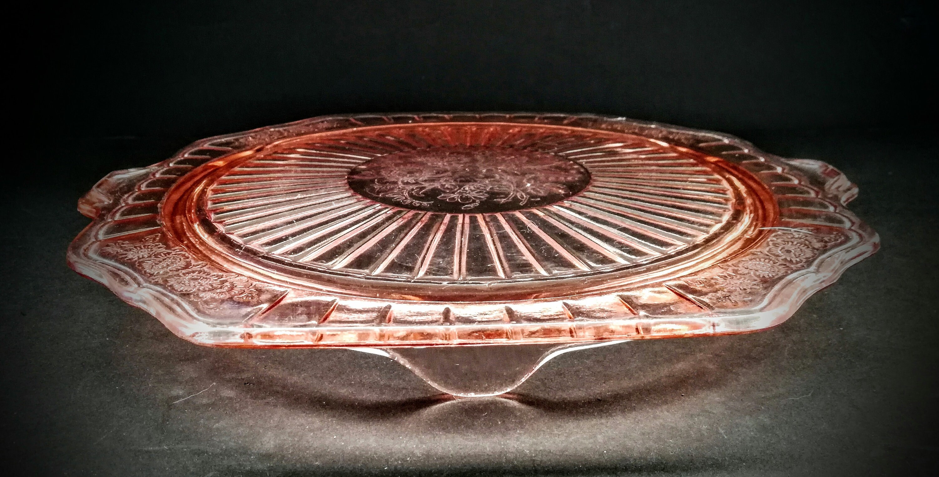 Pink Depression glass Square antique footed plate Etsy