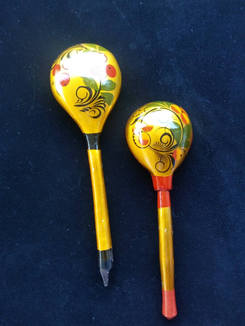 Russian folk art wooden utensils Hand painted spoons