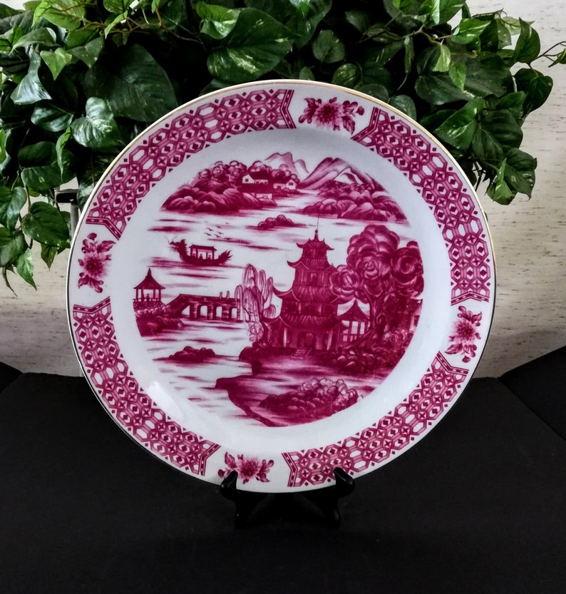 Chinese Red and white hand painted plate ~ Asian pottery