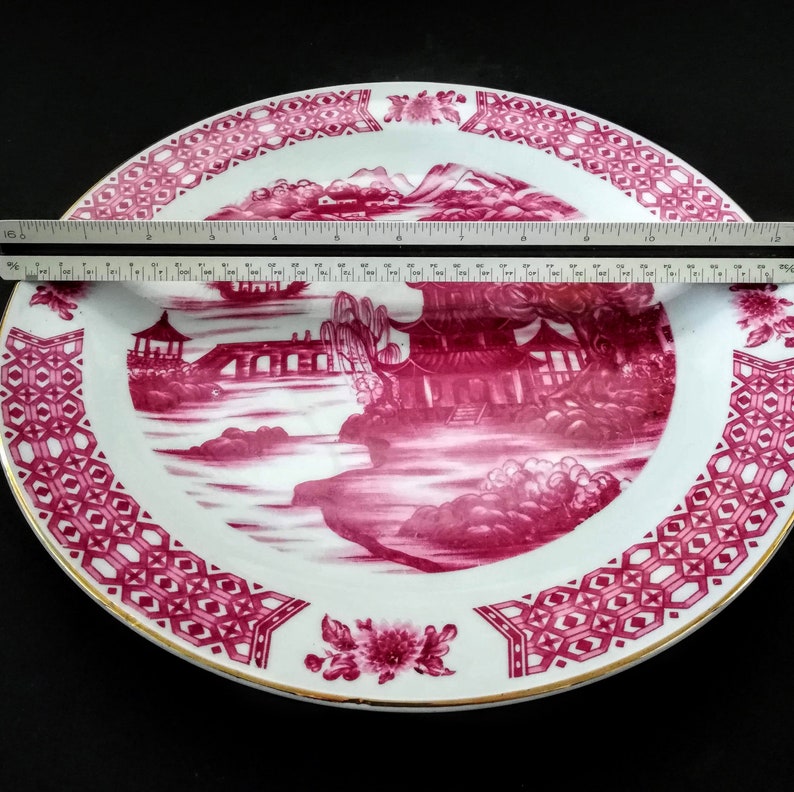 Chinese Red and white hand painted plate ~ Asian pottery
