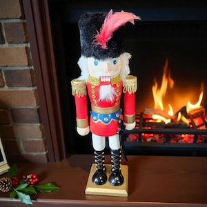 Nutcracker Palace Guard/Soldier ~ Large 16" Figurine with Fuzzy Black Hat